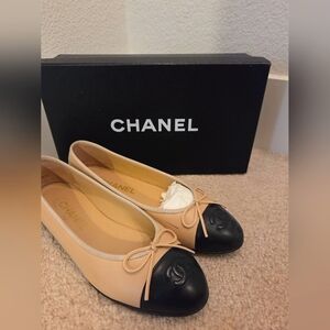 Chanel Ballerina Flats In Beige&Black Size 37
